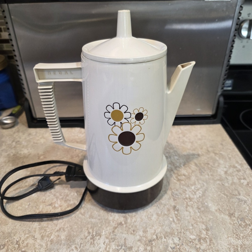 Vintage 1970's Regal Poly-Perk 4-8 Cup Coffee Pot Percolator 7508  Floral WORKS
